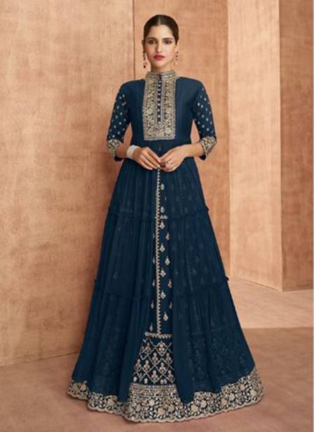Navy Blue Colour Sayuri Shaina 136 New Designer Wedding Wear Georgette Heavy Salwar Suits Collection 136 A